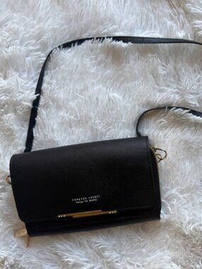 Forever Lovely Black Crossbody Wallet Bag Gold Hardware Mini Purse